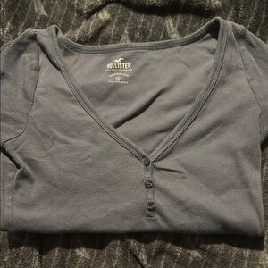 Hollister Charcoal V-Neck Button-Up Top